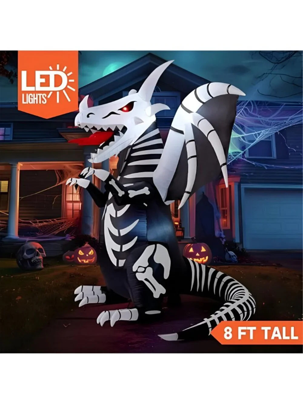 8 FT Tall Halloween Inflatables Outdoor Skeleton Dragon Decoration,